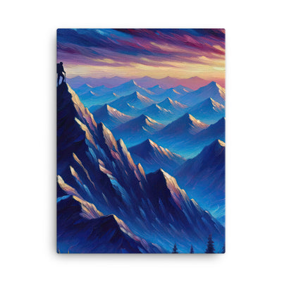 Ölgemälde eines ruhigen Alpenabends mit Bergsteigersilhouette auf dem Gipfel - Leinwand wandern xxx yyy zzz 45.7 x 61 cm