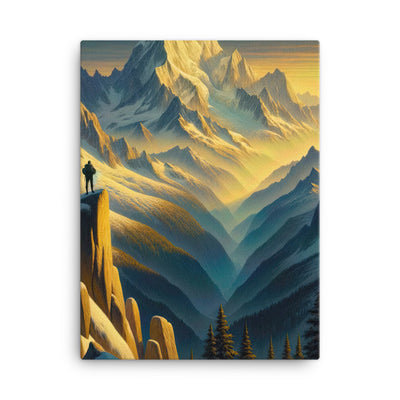 Ölgemälde eines Wanderers bei Morgendämmerung auf Alpengipfeln mit goldenem Sonnenlicht - Leinwand wandern xxx yyy zzz 45.7 x 61 cm