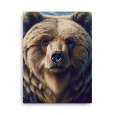 Foto eines Bären vor abstrakt gemalten Alpenbergen, Oberkörper im Fokus - Leinwand camping xxx yyy zzz 45.7 x 61 cm