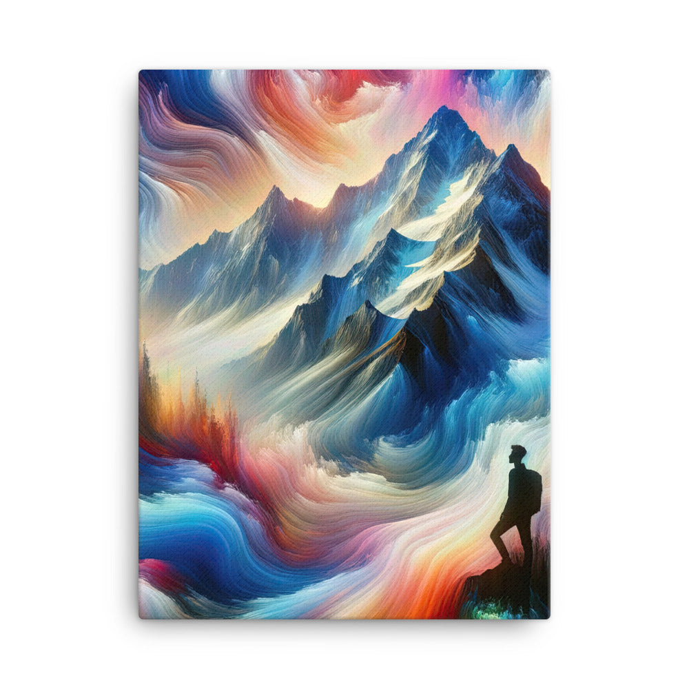 Foto eines abstrakt-expressionistischen Alpengemäldes mit Wanderersilhouette - Leinwand wandern xxx yyy zzz 45.7 x 61 cm