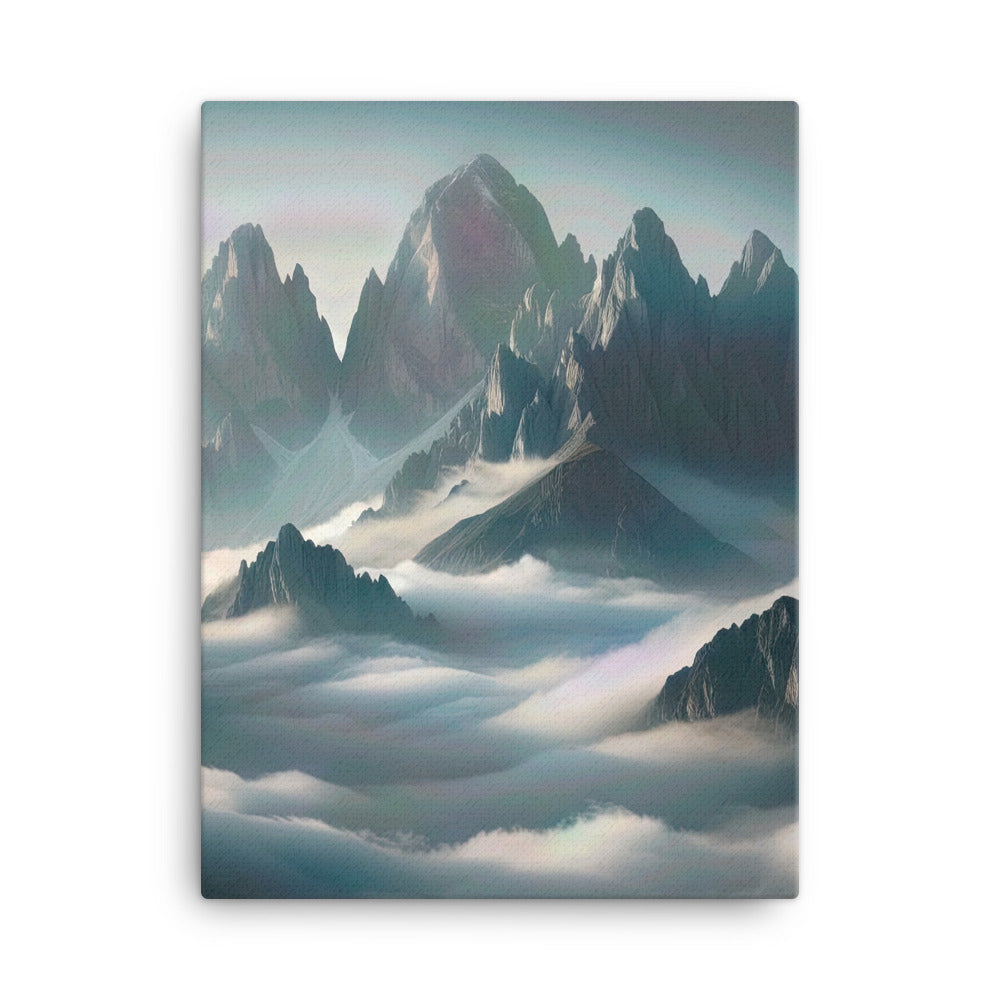 Foto eines nebligen Alpenmorgens, scharfe Gipfel ragen aus dem Nebel - Leinwand berge xxx yyy zzz 45.7 x 61 cm