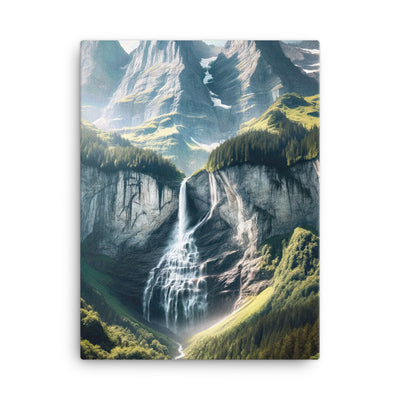 Foto der sommerlichen Alpen mit üppigen Gipfeln und Wasserfall - Leinwand berge xxx yyy zzz 45.7 x 61 cm