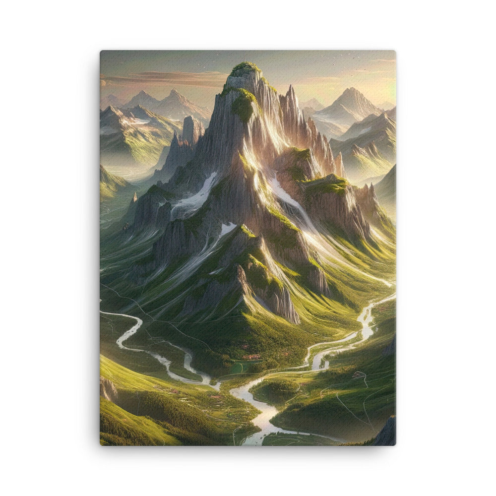 Fotorealistisches Bild der Alpen mit österreichischer Flagge, scharfen Gipfeln und grünen Tälern - Leinwand berge xxx yyy zzz 45.7 x 61 cm