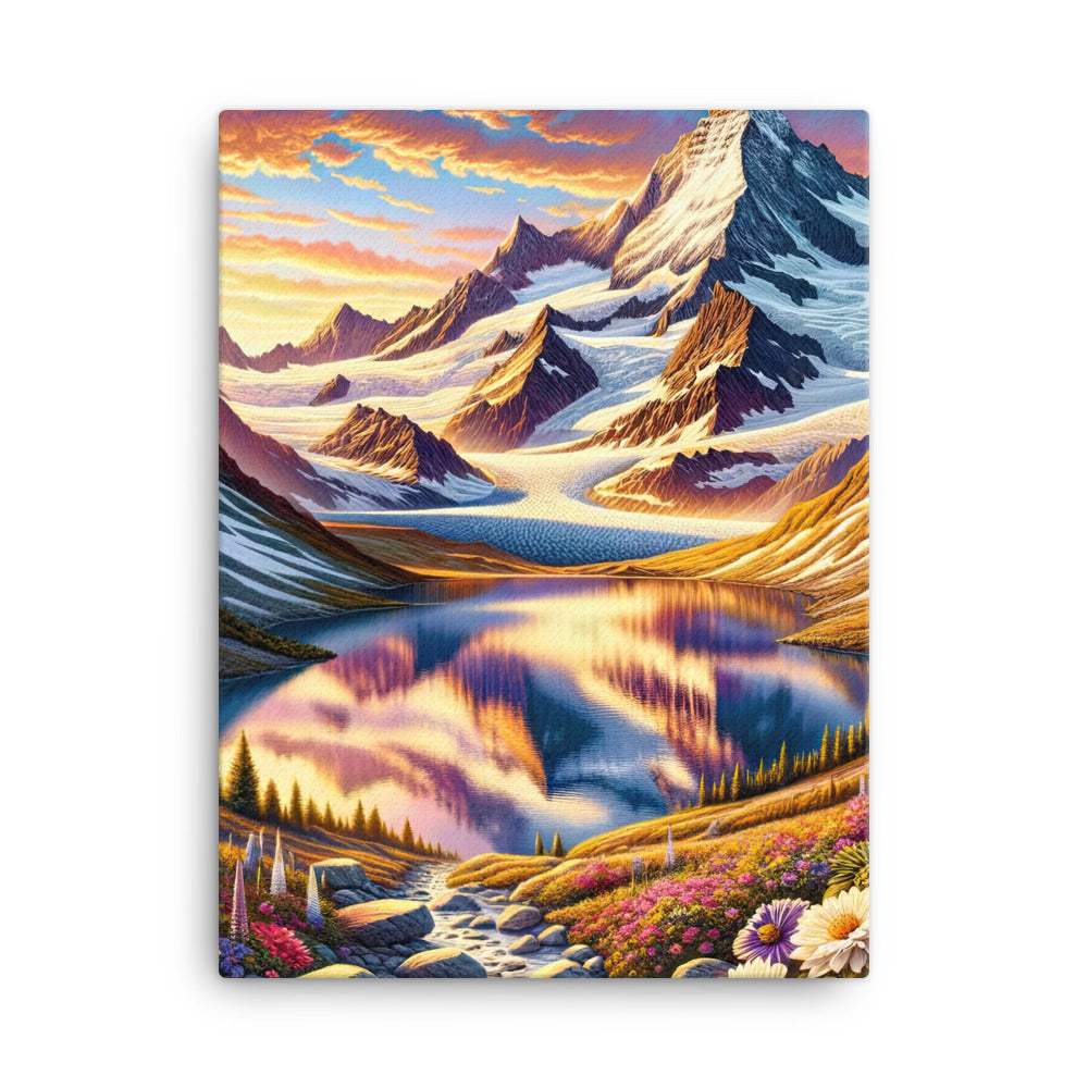 Quadratische Illustration der Alpen mit schneebedeckten Gipfeln und Wildblumen - Leinwand berge xxx yyy zzz 45.7 x 61 cm