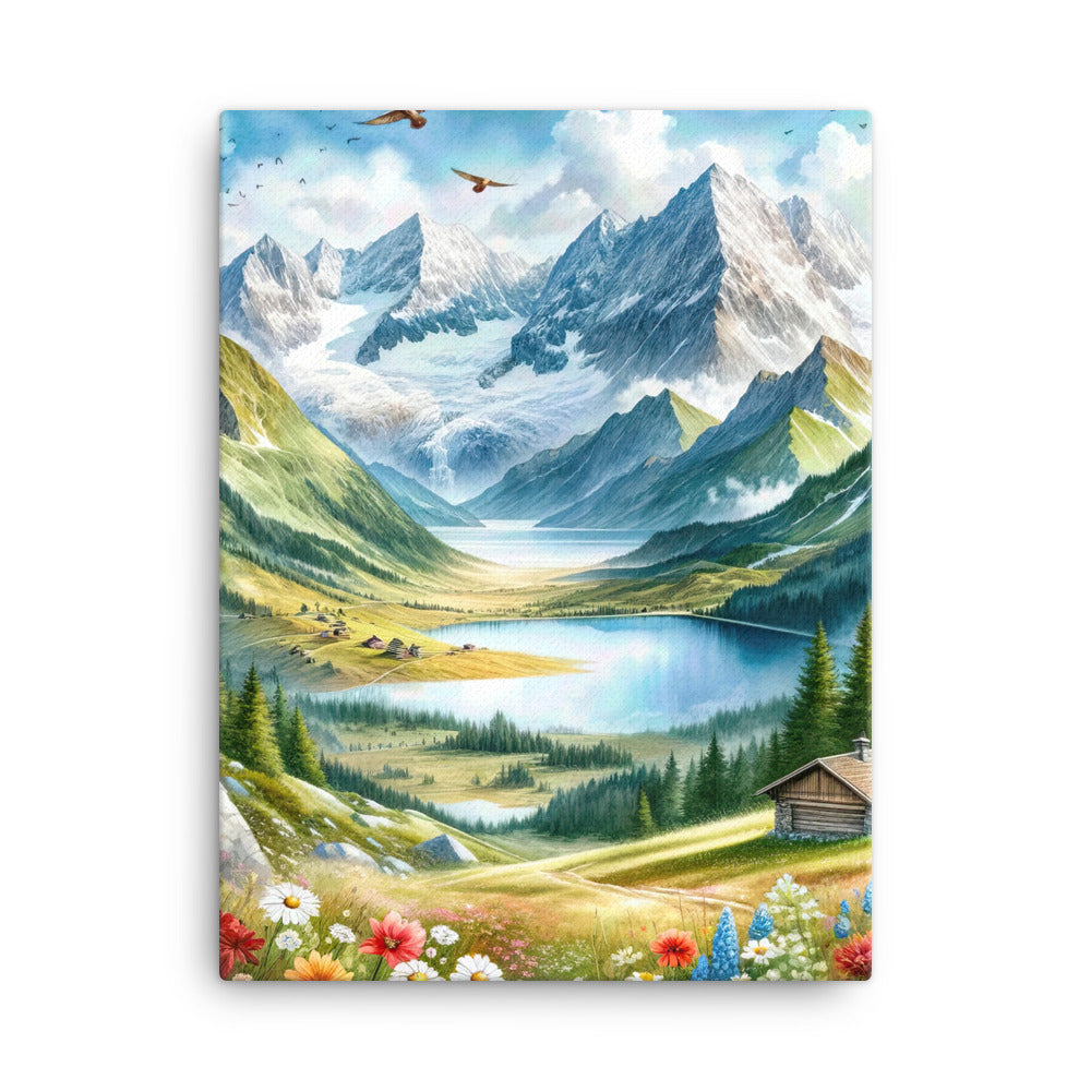 Quadratisches Aquarell der Alpen, Berge mit schneebedeckten Spitzen - Leinwand berge xxx yyy zzz 45.7 x 61 cm