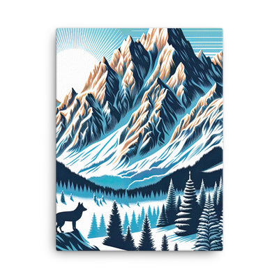 Vektorgrafik eines Wolfes im winterlichen Alpenmorgen, Berge mit Schnee- und Felsmustern - Leinwand berge xxx yyy zzz 45.7 x 61 cm