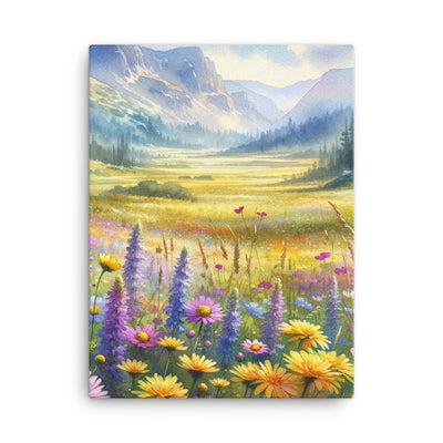 Aquarell einer Almwiese in Ruhe, Wildblumenteppich in Gelb, Lila, Rosa - Leinwand berge xxx yyy zzz 45.7 x 61 cm