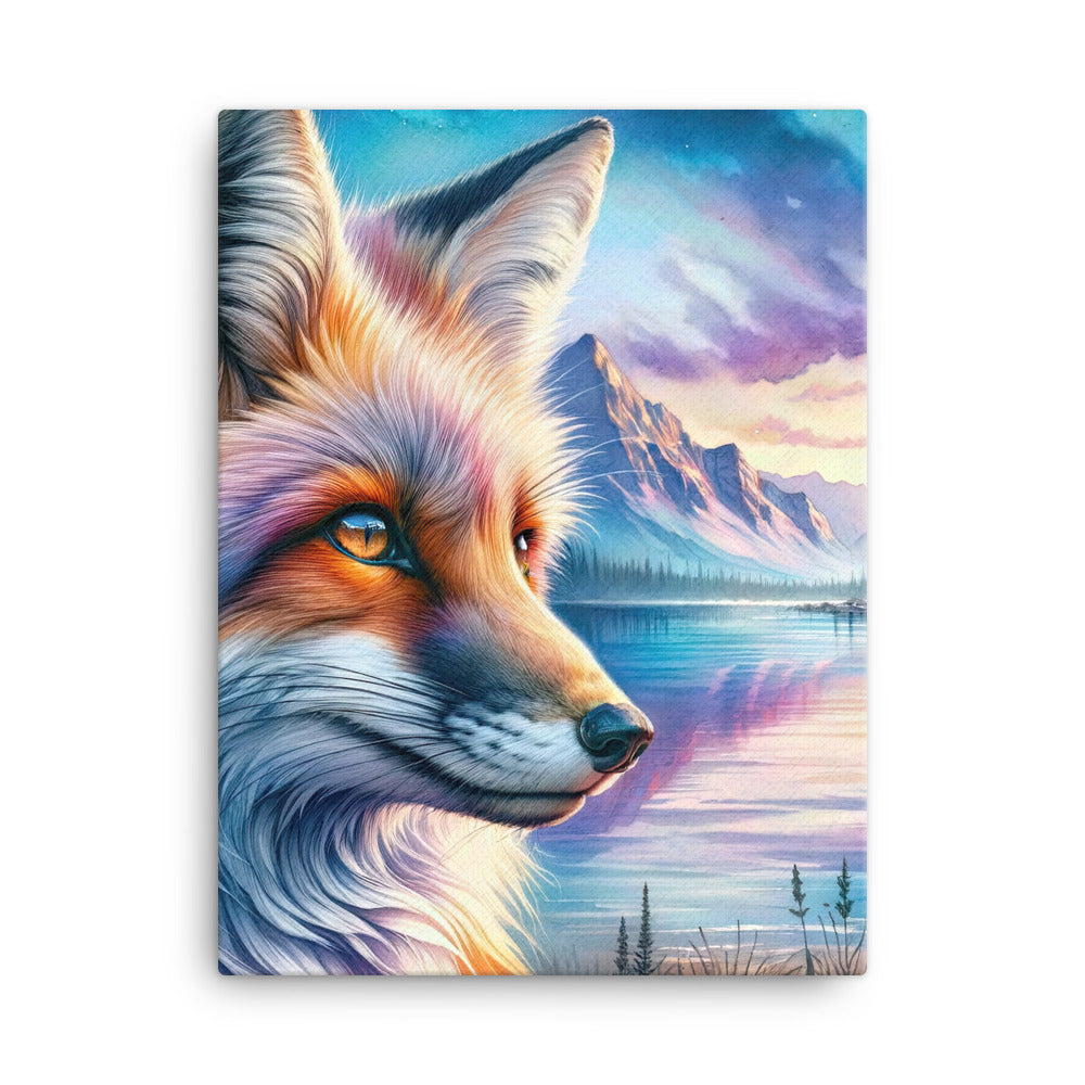Aquarellporträt eines Fuchses im Dämmerlicht am Bergsee - Leinwand camping xxx yyy zzz 45.7 x 61 cm