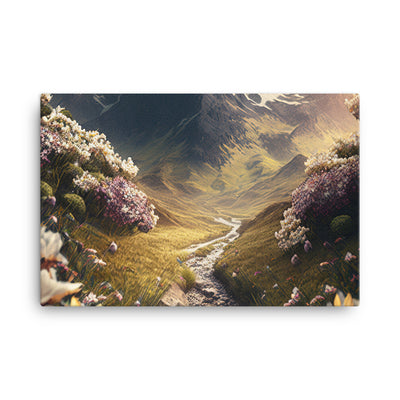 Epischer Berg, steiniger Weg und Blumen - Realistische Malerei - Leinwand berge xxx 61 x 91.4 cm