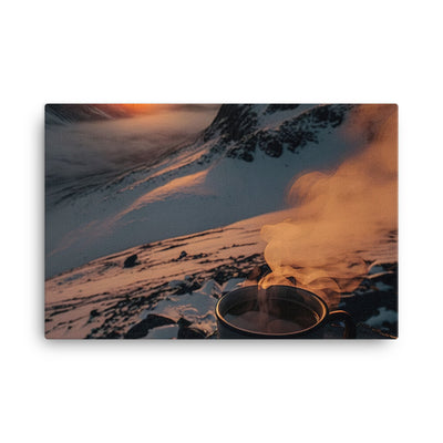 Heißer Kaffee auf einem schneebedeckten Berg - Leinwand berge xxx 61 x 91.4 cm