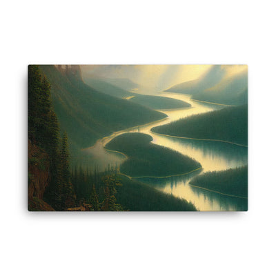 Landschaft mit Bergen, See und viel grüne Natur - Malerei - Leinwand berge xxx 61 x 91.4 cm