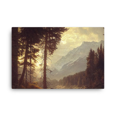 Landschaft mit Bergen, Fluss und Bäumen - Malerei - Leinwand berge xxx 61 x 91.4 cm