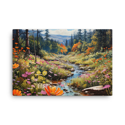 Berge, schöne Blumen und Bach im Wald - Leinwand berge xxx 61 x 91.4 cm