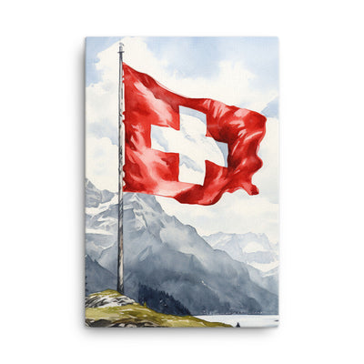Schweizer Flagge und Berge im Hintergrund - Epische Stimmung - Malerei - Leinwand berge xxx 61 x 91.4 cm