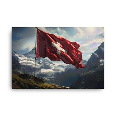 Schweizer Flagge und Berge im Hintergrund - Fotorealistische Malerei - Leinwand berge xxx 61 x 91.4 cm