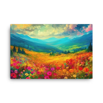 Berglandschaft und schöne farbige Blumen - Malerei - Leinwand berge xxx 61 x 91.4 cm