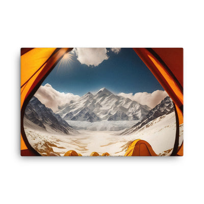 Foto aus dem Zelt - Berge und Zelte im Hintergrund - Tagesaufnahme - Leinwand camping xxx 61 x 91.4 cm