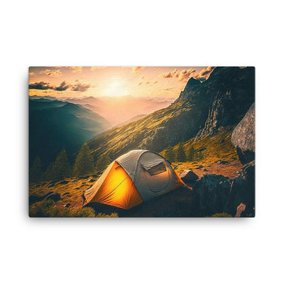 Zelt auf Berg im Sonnenaufgang - Landschafts - Leinwand camping xxx 61 x 91.4 cm