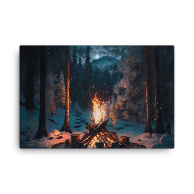 Lagerfeuer beim Camping - Wald mit Schneebedeckten Bäumen - Malerei - Leinwand camping xxx 61 x 91.4 cm