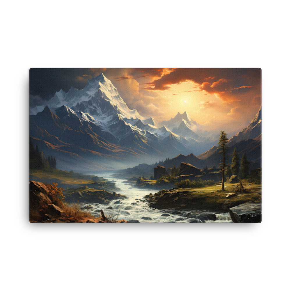 Berge, Sonne, steiniger Bach und Wolken - Epische Stimmung - Leinwand berge xxx 61 x 91.4 cm