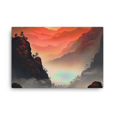 Gebirge, rote Farben und Nebel - Episches Kunstwerk - Leinwand berge xxx 61 x 91.4 cm