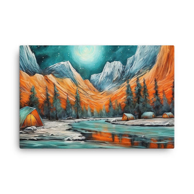 Berglandschaft und Zelte - Nachtstimmung - Landschaftsmalerei - Leinwand camping xxx 61 x 91.4 cm