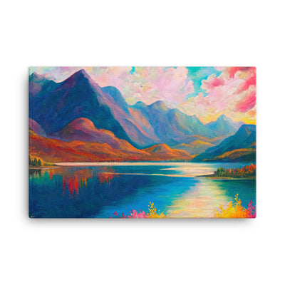 Berglandschaft und Bergsee - Farbige Ölmalerei - Leinwand berge xxx 61 x 91.4 cm