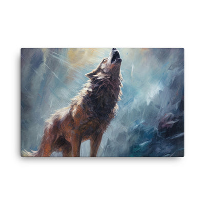 Heulender Wolf auf Berggipfel und Mond im Hintergrund – Abstrakte Malerei - Leinwand camping xxx 61 x 91.4 cm