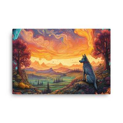 Hund auf Felsen - Epische bunte Landschaft - Malerei - Leinwand camping xxx 61 x 91.4 cm