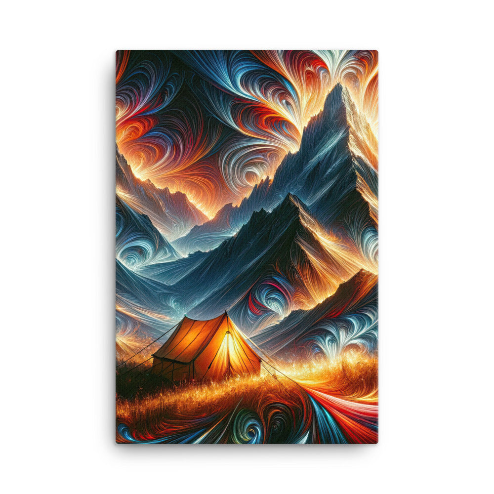 Abstrakte Kunst der Alpen, wo die Berge mit dynamischen Farben und Mustern pulsieren und eine Szene Energie schaffen - Leinwand camping xxx yyy zzz 61 x 91.4 cm
