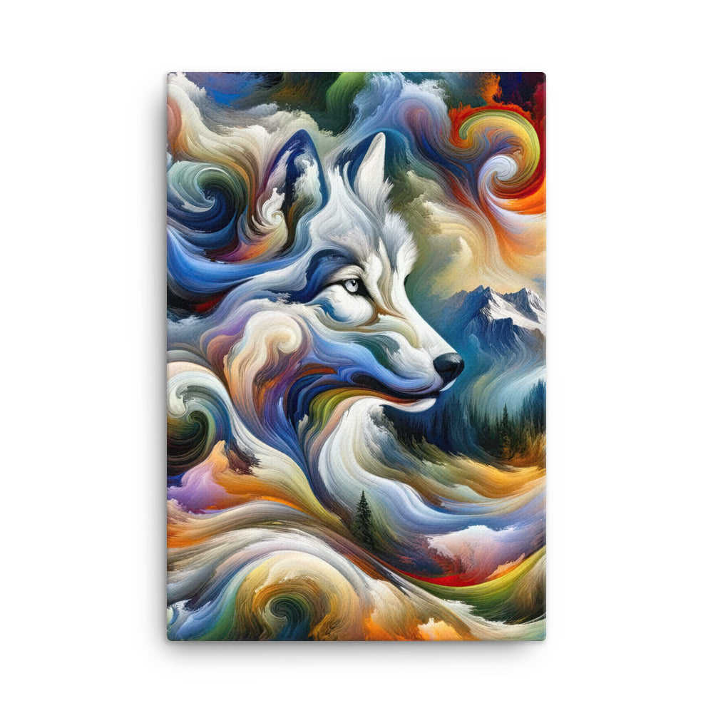 Abstraktes Alpen Gemälde: Wirbelnde Farben und Majestätischer Wolf, Silhouette (AN) - Leinwand xxx yyy zzz 61 x 91.4 cm