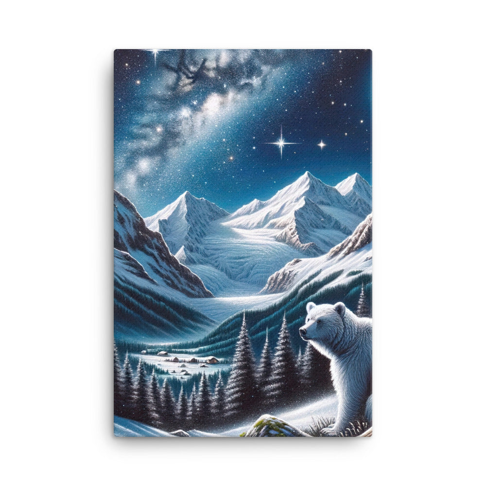 Sternennacht und Eisbär: Acrylgemälde mit Milchstraße, Alpen und schneebedeckte Gipfel - Leinwand camping xxx yyy zzz 61 x 91.4 cm
