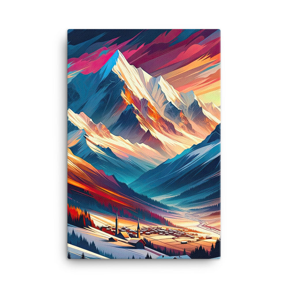 Moderne geometrische Alpen Kunst: Warmer Sonnenuntergangs Schein auf Schneegipfeln - Leinwand berge xxx yyy zzz 61 x 91.4 cm
