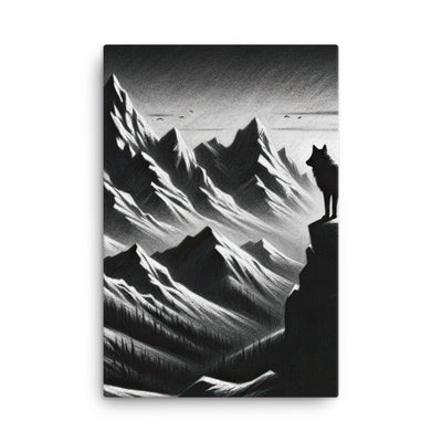 Kohlezeichnung, die die stille Stille der Alpen in der Winterdämmerung verkörpert. Wolf auf einem Berghügel (AN) - Leinwand xxx yyy zzz 61 x 91.4 cm