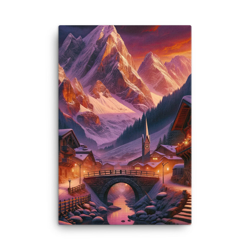 Magische Alpenstunde: Digitale Kunst mit warmem Himmelsschein über schneebedeckte Berge - Leinwand berge xxx yyy zzz 61 x 91.4 cm