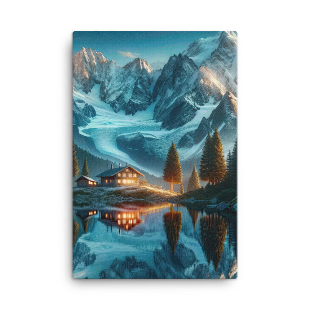 Stille Alpenmajestätik: Digitale Kunst mit Schnee und Bergsee-Spiegelung - Leinwand berge xxx yyy zzz 61 x 91.4 cm