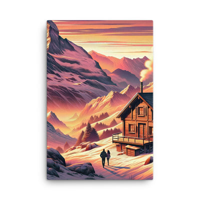 Berghütte im goldenen Sonnenuntergang: Digitale Alpenillustration - Leinwand berge xxx yyy zzz 61 x 91.4 cm