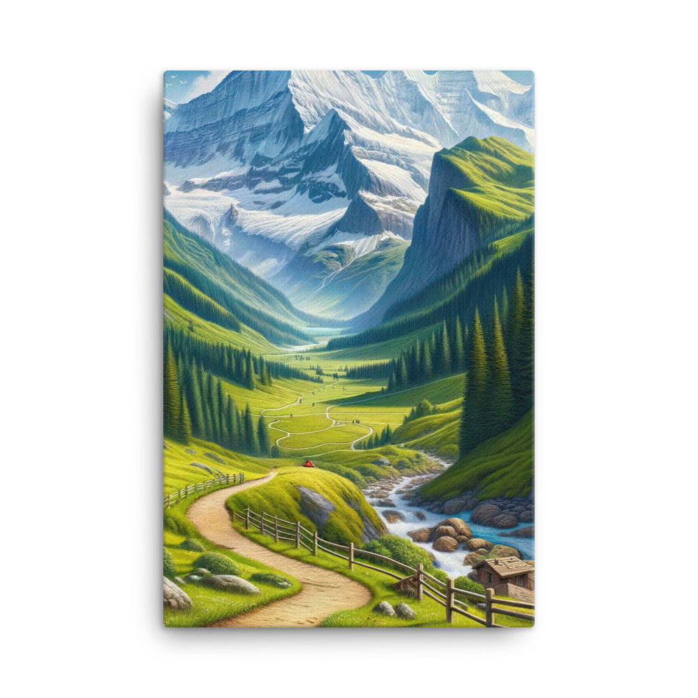 Wanderer in den Bergen und Wald: Digitale Malerei mit grünen kurvenreichen Pfaden - Leinwand wandern xxx yyy zzz 61 x 91.4 cm