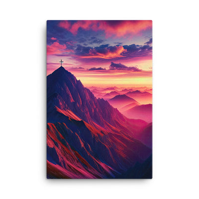Dramatischer Alpen-Sonnenaufgang, Gipfelkreuz und warme Himmelsfarben - Leinwand berge xxx yyy zzz 61 x 91.4 cm