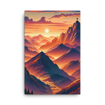 Dramatischer Alpen-Sonnenuntergang, Gipfelkreuz in Orange-Rosa - Leinwand berge xxx yyy zzz 61 x 91.4 cm