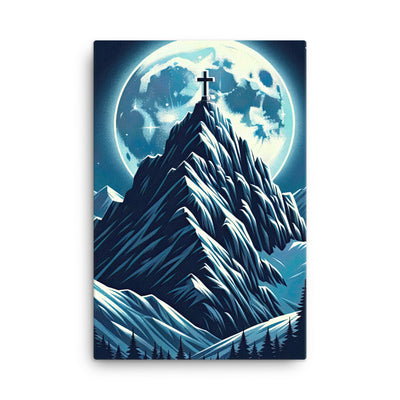 Mondnacht und Gipfelkreuz in den Alpen, glitzernde Schneegipfel - Leinwand berge xxx yyy zzz 61 x 91.4 cm