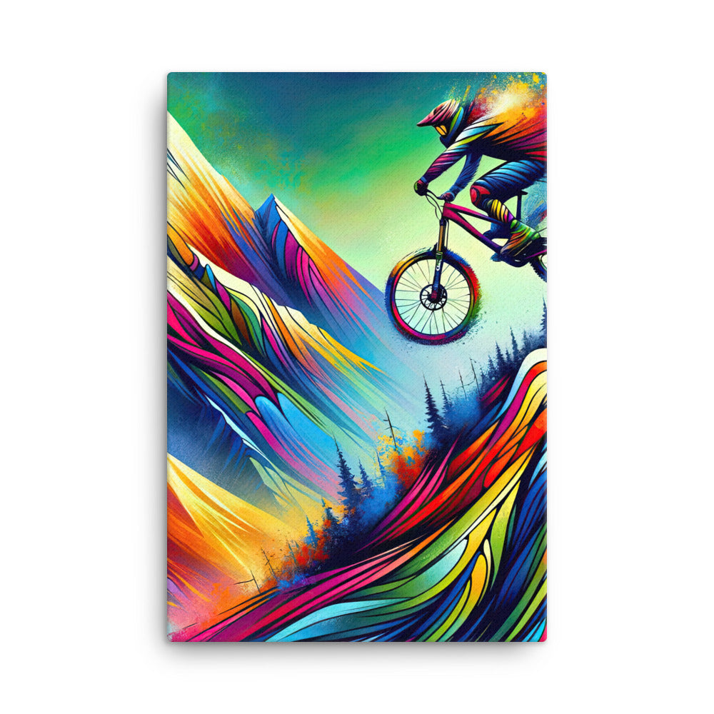 Mountainbiker in farbenfroher Alpenkulisse mit abstraktem Touch (M) - Leinwand xxx yyy zzz 61 x 91.4 cm