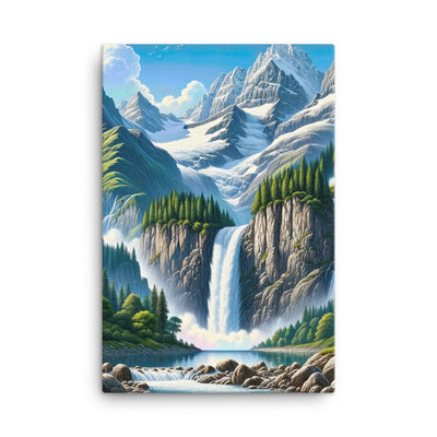 Illustration einer unberührten Alpenkulisse im Hochsommer. Wasserfall und See - Leinwand berge xxx yyy zzz 61 x 91.4 cm