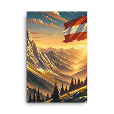 Ruhiger Alpenabend mit österreichischer Flagge und goldenem Sonnenuntergang - Leinwand berge xxx yyy zzz 61 x 91.4 cm