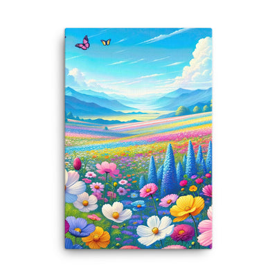 Weitläufiges Blumenfeld unter himmelblauem Himmel, leuchtende Flora - Leinwand camping xxx yyy zzz 61 x 91.4 cm