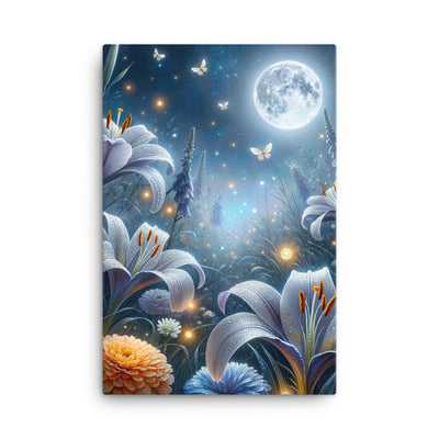 Ätherische Mondnacht auf blühender Wiese, silbriger Blumenglanz - Leinwand camping xxx yyy zzz 61 x 91.4 cm