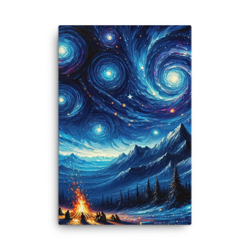 Sternennacht über den Alpen inspiriertes Ölgemälde, mystischer Nachthimmel in Blau - Leinwand camping xxx yyy zzz 61 x 91.4 cm