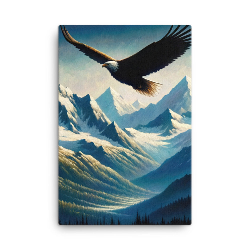 Ölgemälde eines Adlers vor schneebedeckten Bergsilhouetten - Leinwand berge xxx yyy zzz 61 x 91.4 cm