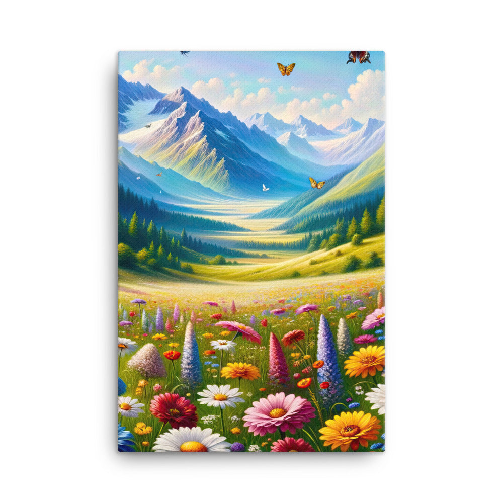 Ölgemälde einer ruhigen Almwiese, Oase mit bunter Wildblumenpracht - Leinwand camping xxx yyy zzz 61 x 91.4 cm