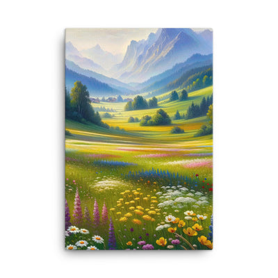 Ölgemälde einer Almwiese, Meer aus Wildblumen in Gelb- und Lilatönen - Leinwand berge xxx yyy zzz 61 x 91.4 cm